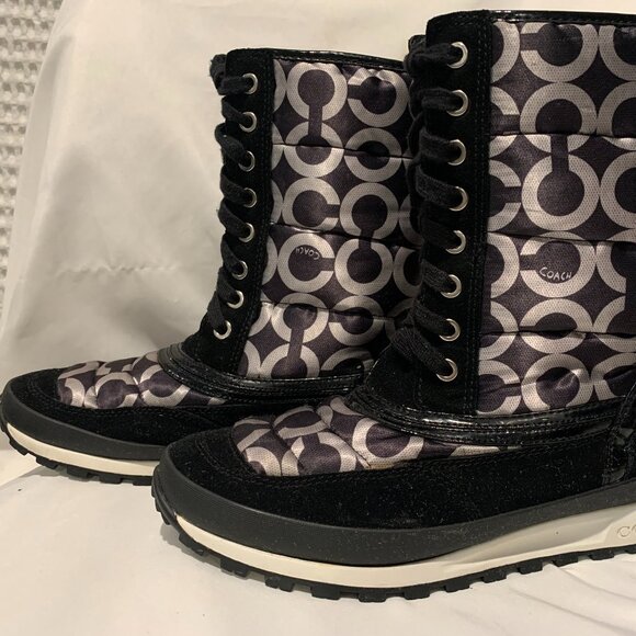 Coach Black & Gray Suede & Fabric High Top Snow Boots - Picture 3 of 14